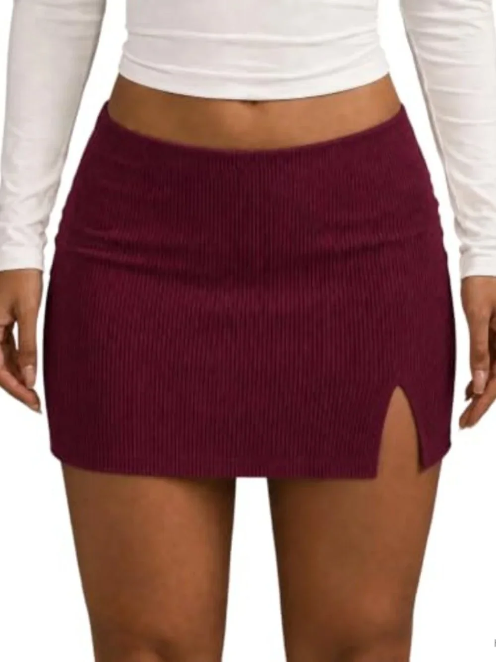 Women's Corduroy Mini Skort with Built-in Shorts Low Waist Side Split Loose Fit